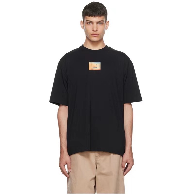 Áo Thun cotton Cổ Tròn Tay Ngắn Dáng Rộng In Hình Mặt Cười Màu laser Phản Quang Thời Trang Cho Nam Và Nữ A-cn-e &amp; Stu-dios 88-Squayja