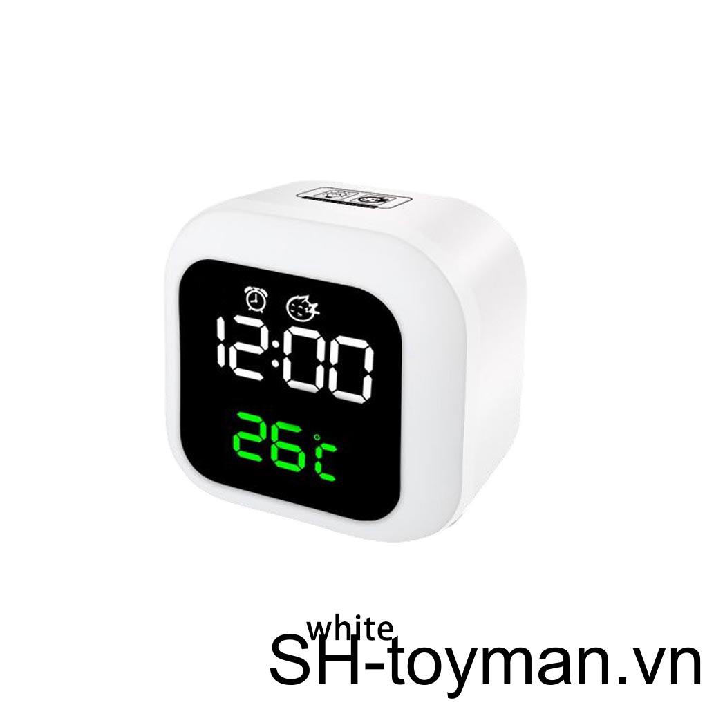 (runbu) Đồng Hồ LED Kỹ Thuật Số Treo Tường Hiển Thị Nhiệt Độ Ngày Tháng Điều Khiển Giọng Nói Hình Vuông