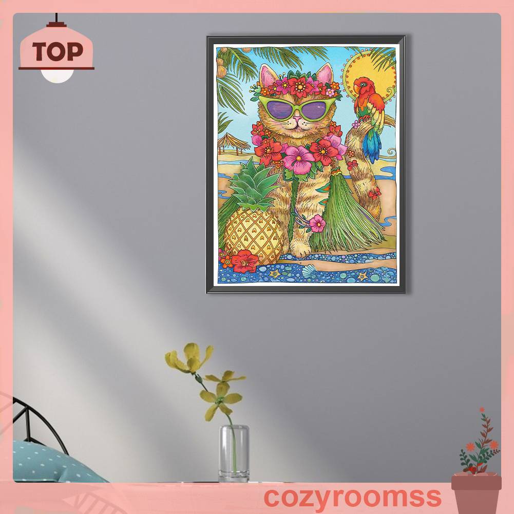 Tranh Đính Đá Kim Cương Toàn Bộ 5D DIY Hình Vẽ Mèo Trang Trí Nhà Cửa