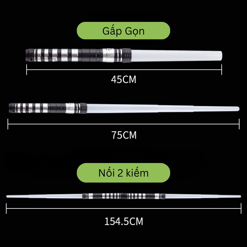 Bộ 2 Kiếm Ánh Sáng Đồ Chơi Light Saber 7 Màu Sắc Dài 75cm, Có Âm Thanh, Có Thể Ghép Đôi Dùng Pin AAA