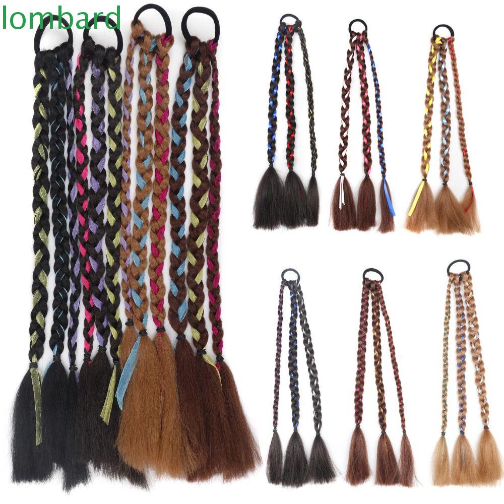 LOMBARD Tóc Giả Thắt Bím Đuôi Ngựa Màu Nâu Đen Kháng Nhiệt Dễ Thương Cho Nữ