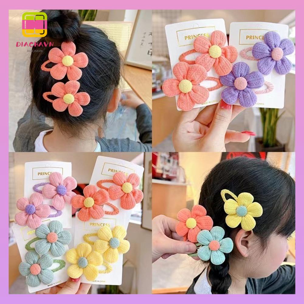 DIACHAVN Set 4 Cặp Kẹp Tóc Đính Hoa Vải Xinh Xắn Cho Bé Gái