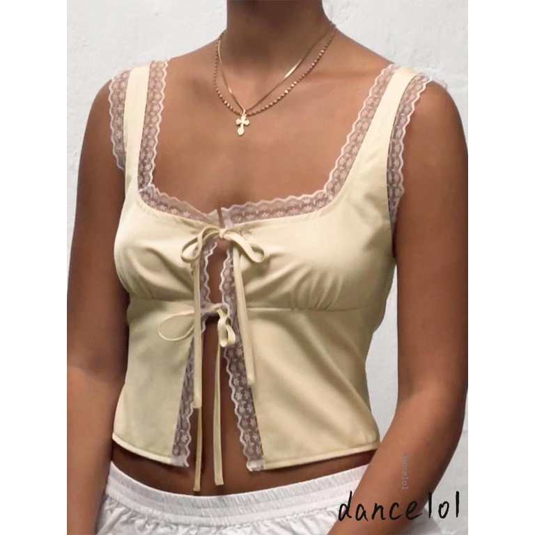 Áo Khiêu Vũ Không Tay Cổ Vuông Phối Ren Thời Trang Dành Cho Nữ 1O1