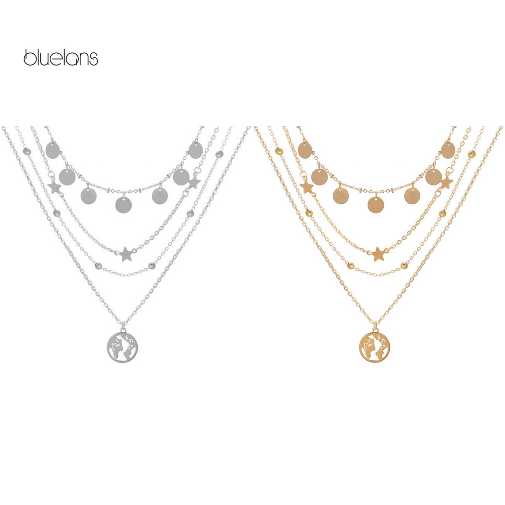 Vòng cổ Nhiều Lớp Mặt Tròn Hình Bản Đồ Có Thể Điều Chỉnh Cho Nữ