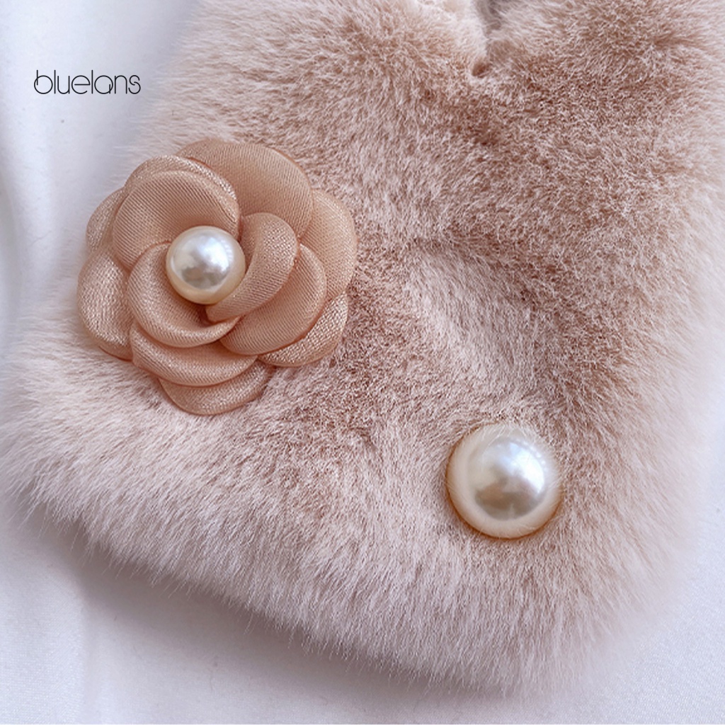 Khăn Choàng Cổ Vải Lông Dày Màu Trơn Đính Hoa Giữ Ấm Thoải Mái Mùa Đông Cho Nữ