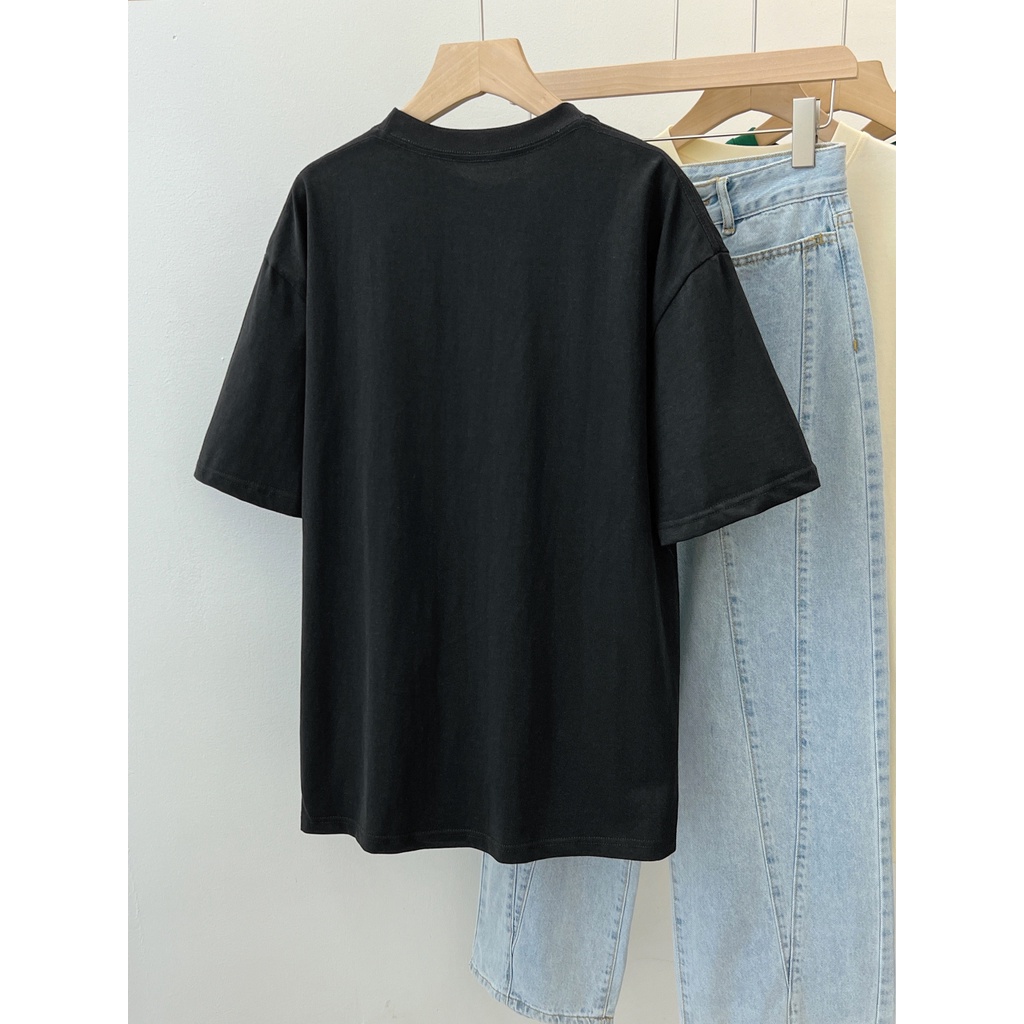 Áo Thun Đen Tay Ngắn Dáng Rộng In Họa Tiết Hoạt Hình Chú Chó Dễ Thương Phong Cách Hàn Quốc Thời Trang Mùa Hè Cho