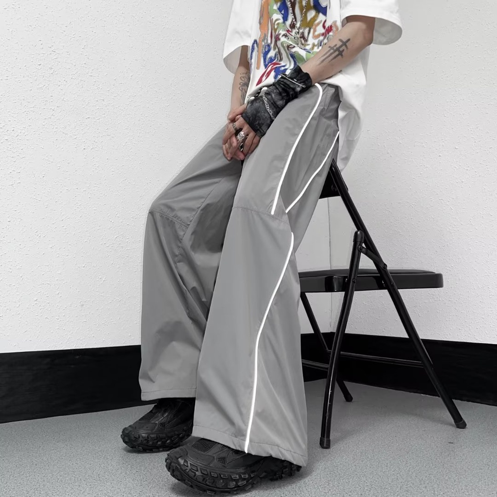 Quần ống rộng Họa Tiết Sọc Phản Quang Phong Cách Hàn Quốc Dành Cho Nam