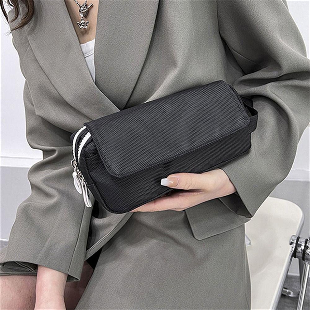 Túi Đựng Bút Bằng Vải Oxford Hai Ngăn Sức Chứa Lớn Màu Trơn Dễ Thương