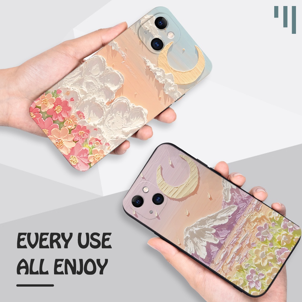 Dầu hoa mặt trăng trường hợp điện thoại Samsung Galaxy S23 Ultra S22 S21 Plus S21 FE Note 20 Ultra Chất lỏng Silicone Side Die Cover
