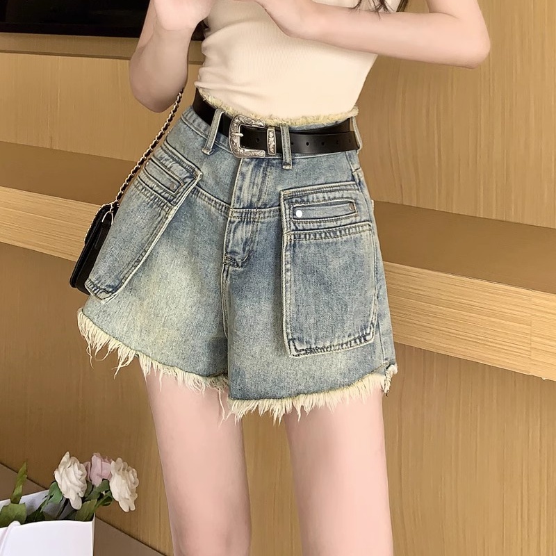 Quần Short Denim Lưng Cao Ống Rộng Thời Trang Mùa Hè Hàn Quốc Dành Cho Nữ