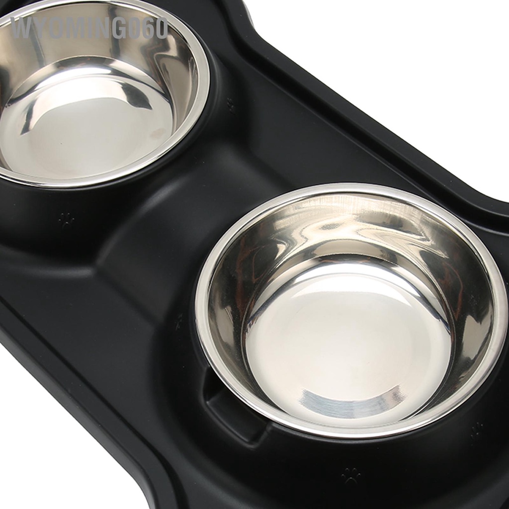 Wyoming060 Bát đôi cho chó bằng thép không gỉ Thiết kế cạnh nâng Bộ bát ăn thú cưng chống thấm nước với thảm silicon trơn trượt gia đình