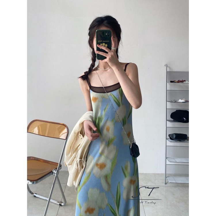 Đầm Hai Dây Dáng Dài Họa Tiết Hoa Thời Trang CY03 Cho Nữ