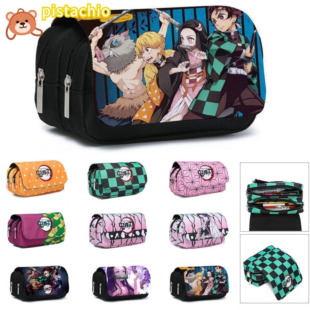 PISTA Túi Đựng Bút Bằng Vải Bạt Có Khóa Kéo In Hình Demon Slayer Cho Trường Học / Văn Phòng