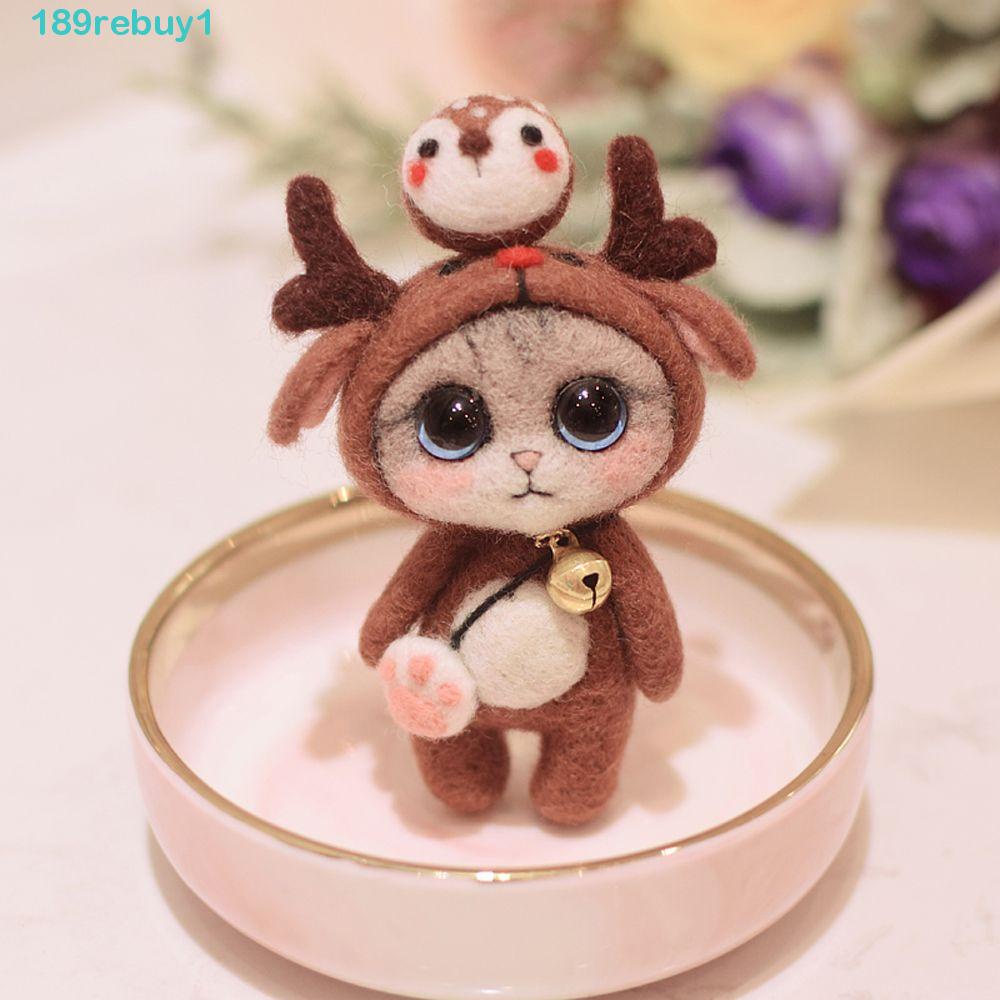 REBUY1 Móc Khóa Hình Mèo Hoạt Hình Bằng Len Dễ Thương Không Cần Hoàn Thành