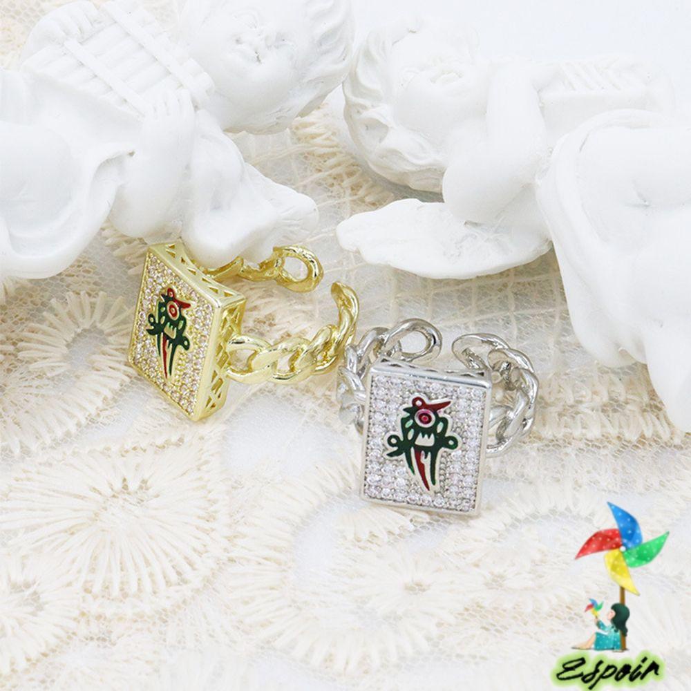 ESPO Nhẫn Kim Loại Đính Đá Mạt Chược Sang Trọng Hợp Thời Trang