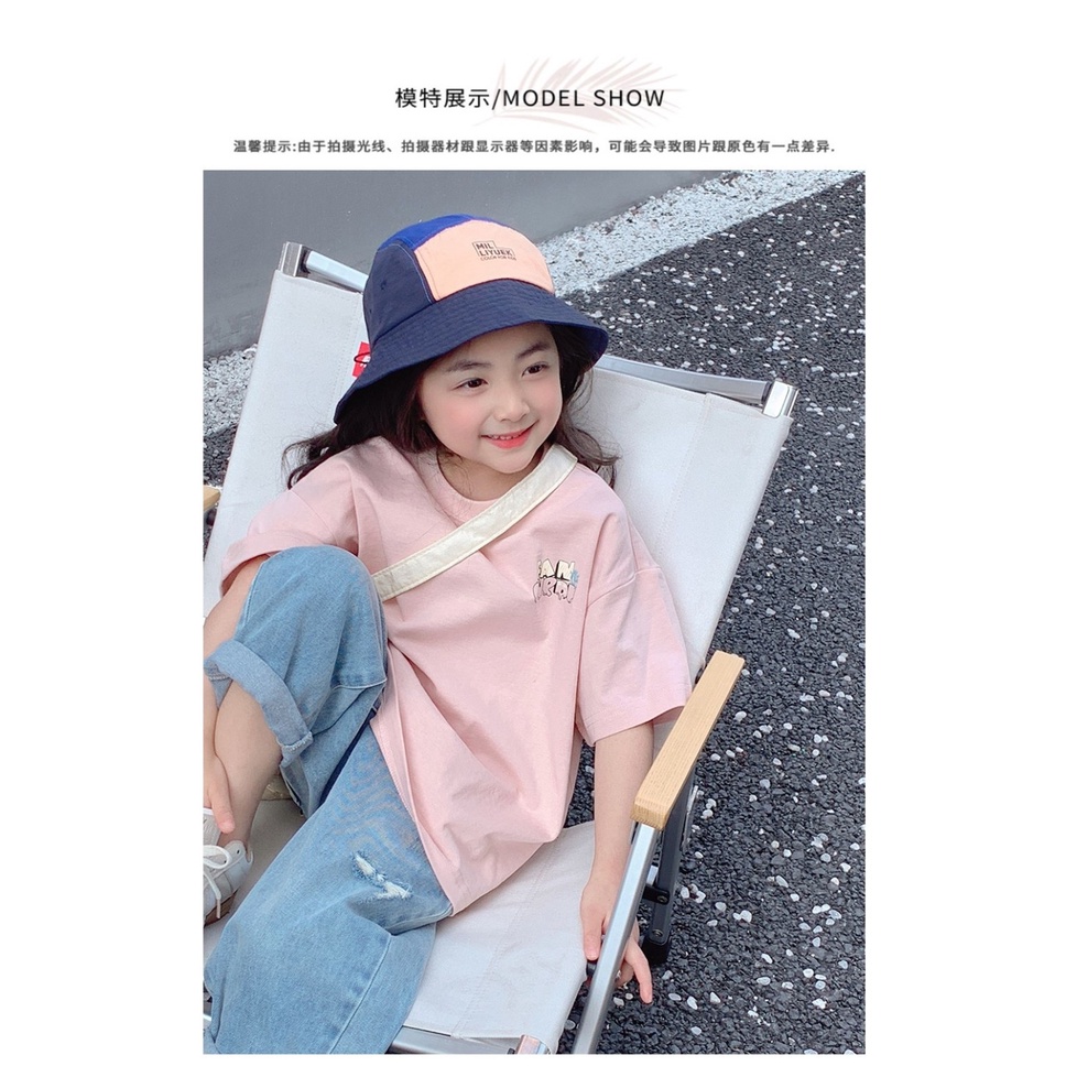 Áo Thun cotton Tay Ngắn Dáng Rộng In Họa Tiết Hoạt Hình Dễ Thương Cho Bé Gái