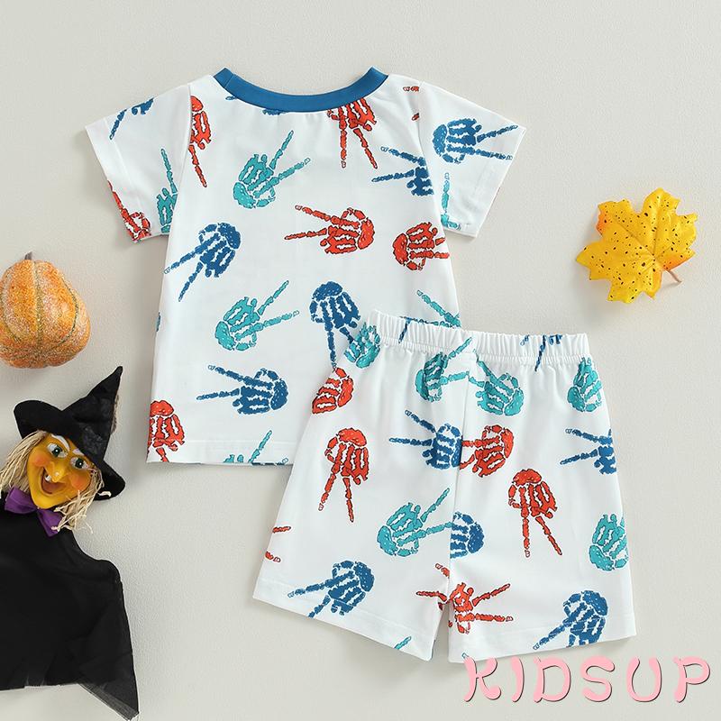 Set Đồ Mùa Hè 2 Món Gồm Áo Thun Tay Cộc Cổ Tròn In Hình Ngón Tay + Quần Ngắn Eo Thun Cho Bé Trai