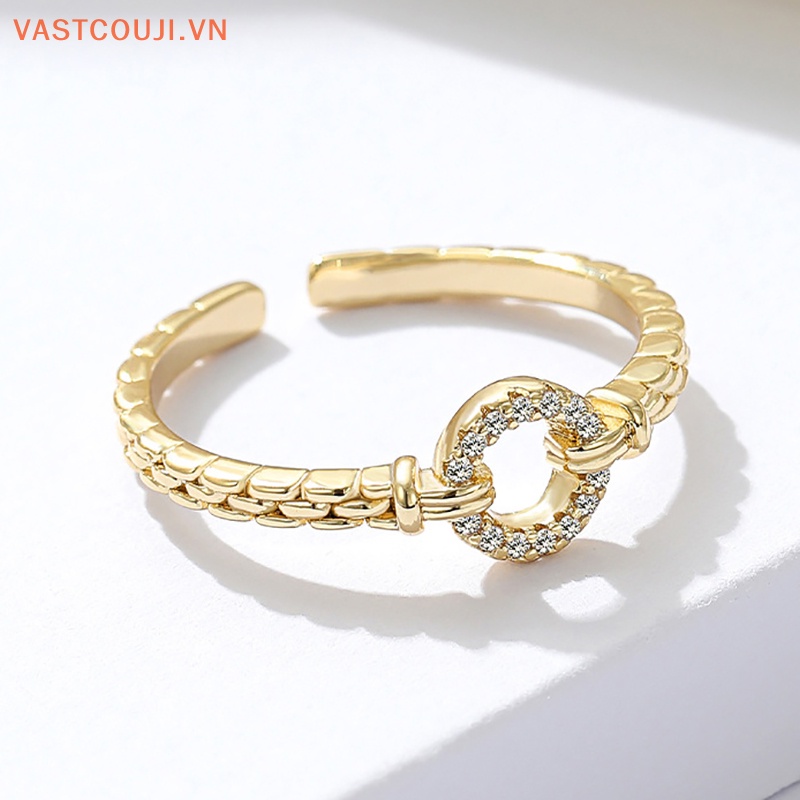 Nhẫn Tròn Hở Đính Đá Zircon Lấp Lánh Bằng Hợp Kim Có Thể Điều Chỉnh Thời Trang Cho Nữ