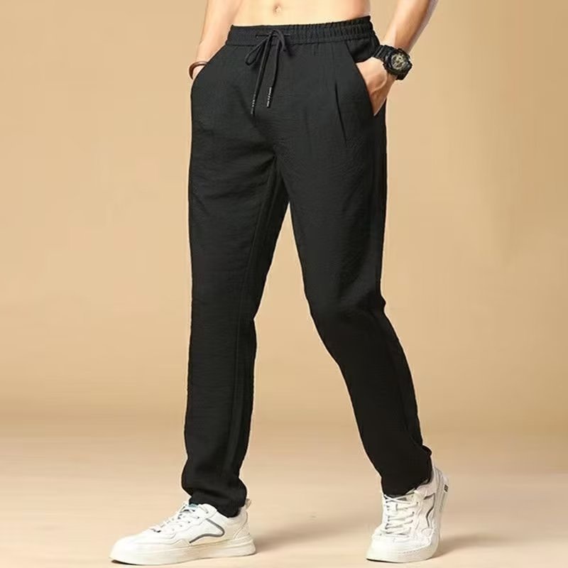 Quần Dài Thể Thao Vải Lụa Lạnh Màu Sắc Đơn Giản Dáng Rộng Co Giãn Tốt Thoáng Khí Thoải Mái Cho Nam