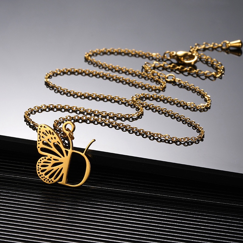 Ygt Vòng cổ Mặt Hình Bướm Và Chữ Cái Bằng Thép Không Gỉ Thời Trang Cho Nữ