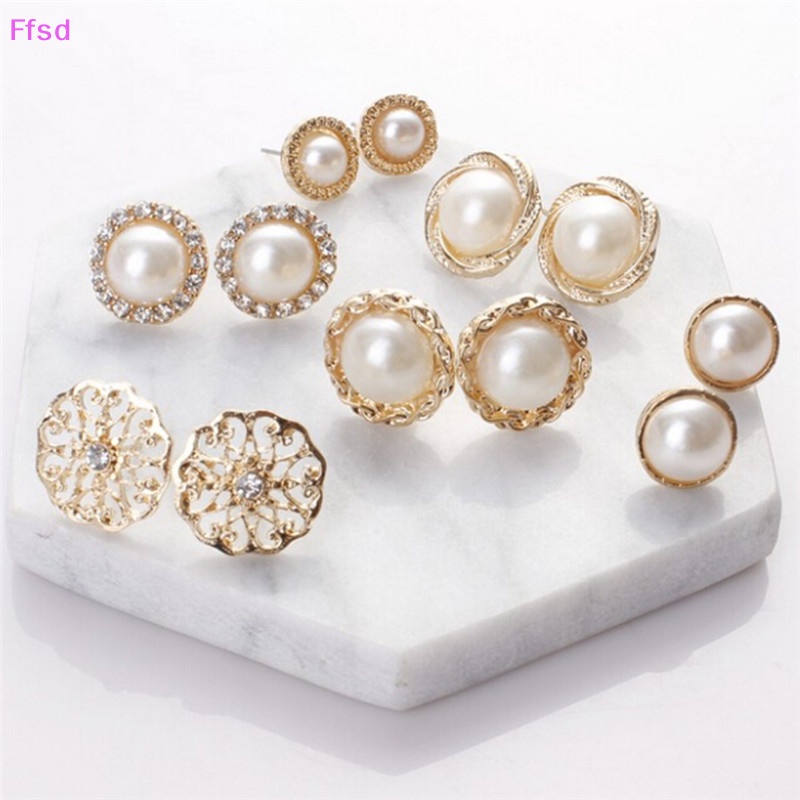 {Ffsd} Set 6 Đôi Bông Tai Đính Kim Cương Giả Và Ngọc Trai Thanh Lịch * Hàng Bán Chạy