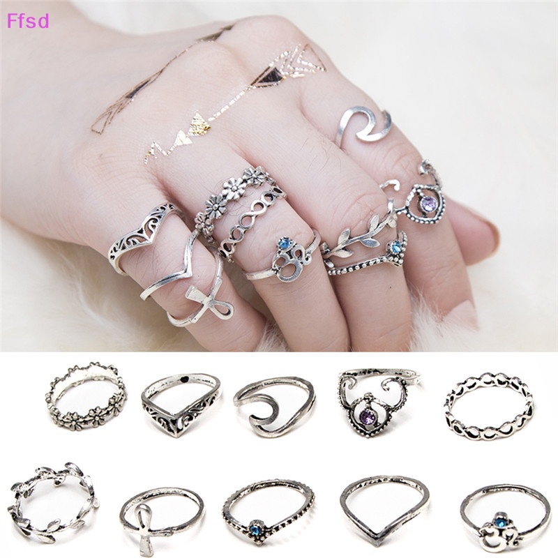 {Ffsd} Set 10 Nhẫn Đeo Khớp Ngón Tay Hình Học Vô Cực Lá Pha Lê Độc Đáo Cho Nữ