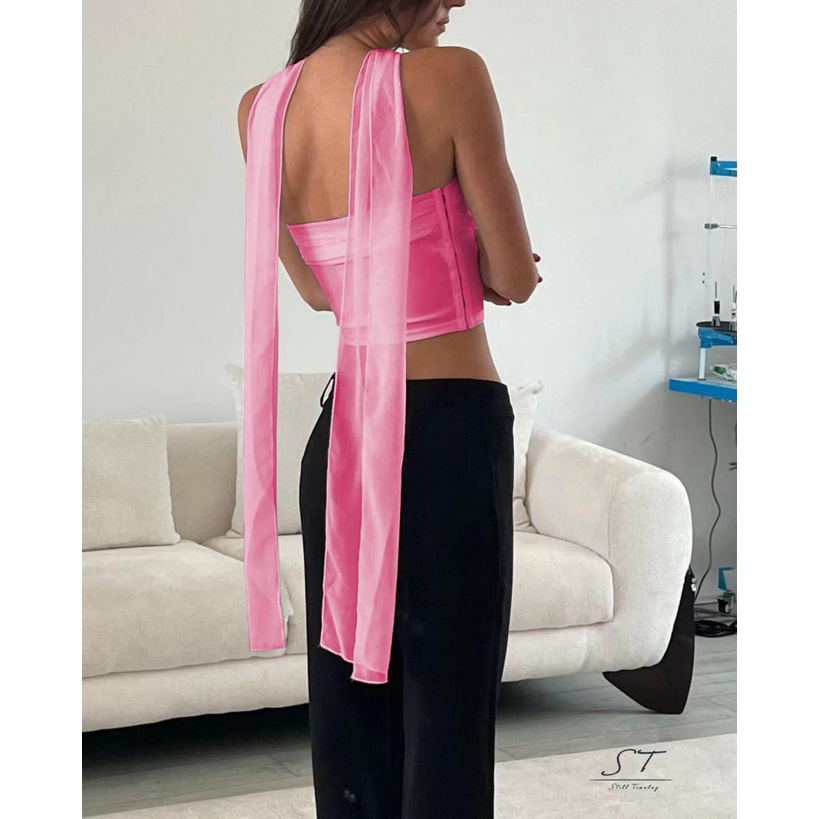 Áo Croptop Trễ Vai Không Tay Màu Trơn Thời Trang Mùa Hè Cho Nữ M5