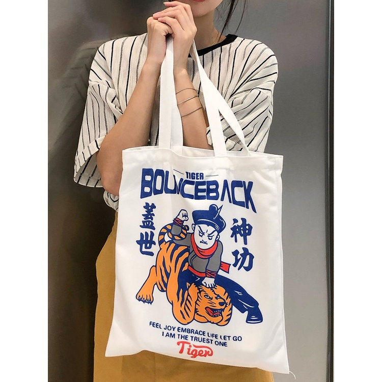 Túi Tote Vải Canvas Dày Dặn Có Khóa Kéo Và Túi Bên Trong Thời Trang Dành Cho Nữ / Học Sinh