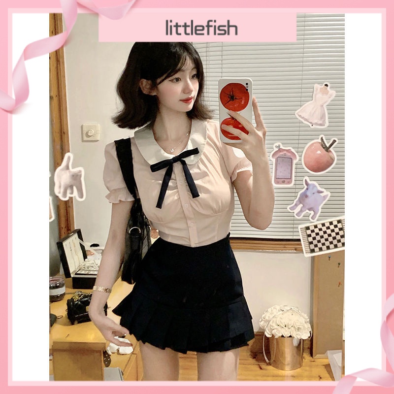 Set Áo Sơ Mi Polo Và Chân Váy Xếp Ly Phong Cách Preppy Mẫu Mới 2023