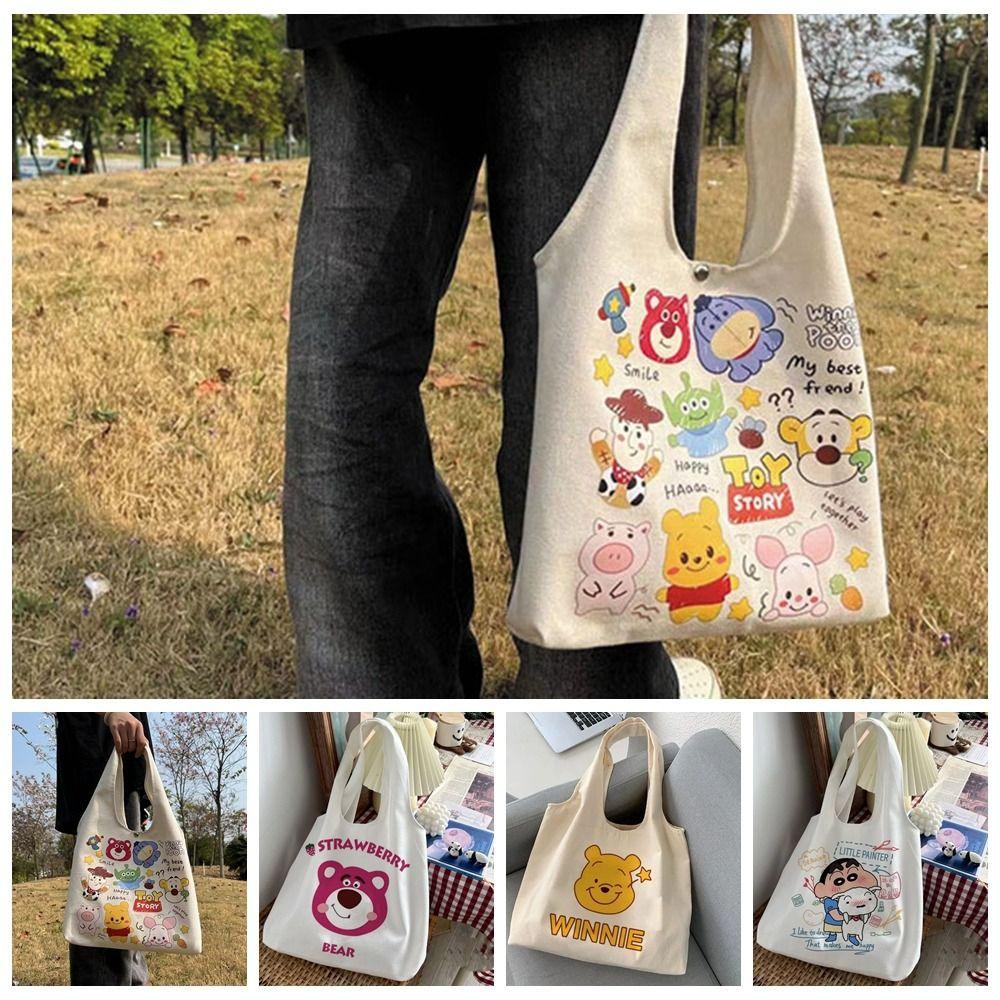 26EDIE Túi Xách Canvas Cỡ Lớn In Họa Tiết Hoạt Hình Gấu Dâu Tây Phong Cách Harajuku Thời Trang Cho Nam Và Nữ