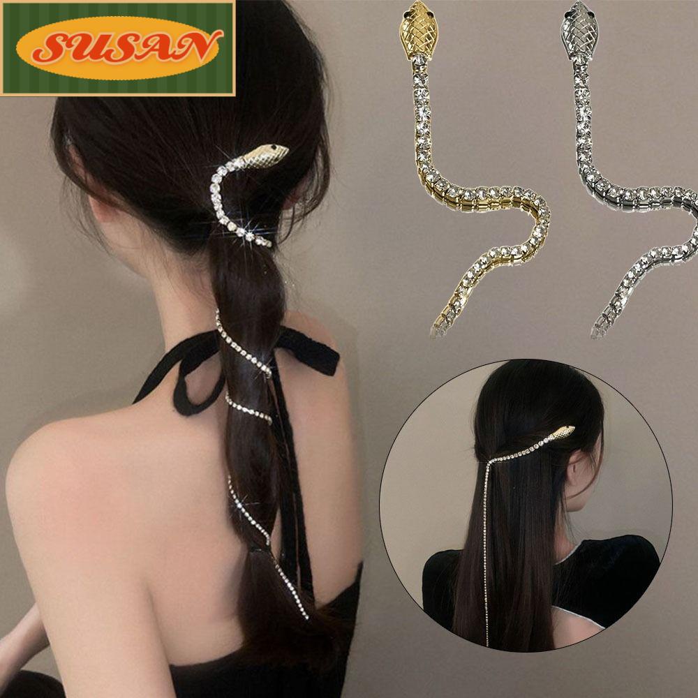 SUSANS Kẹp Tóc Dạng Chuỗi Dài Đính Đá Toàn Diện Cho Nữ