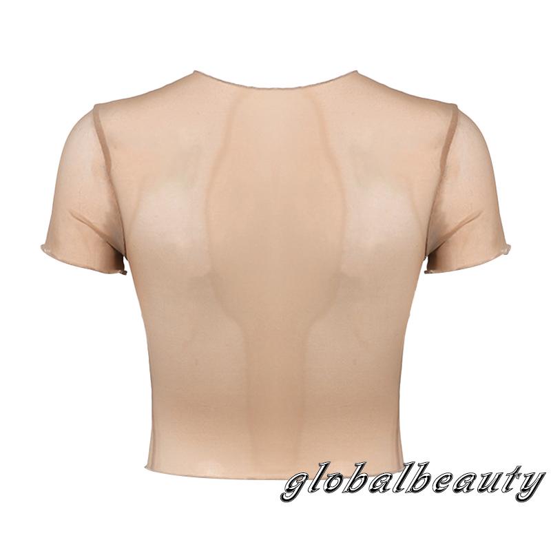 Áo Thun Tay Ngắn Cổ Tròn Xuyên Thấu In Họa Tiết Bươm Bướm Dành Cho Nữ