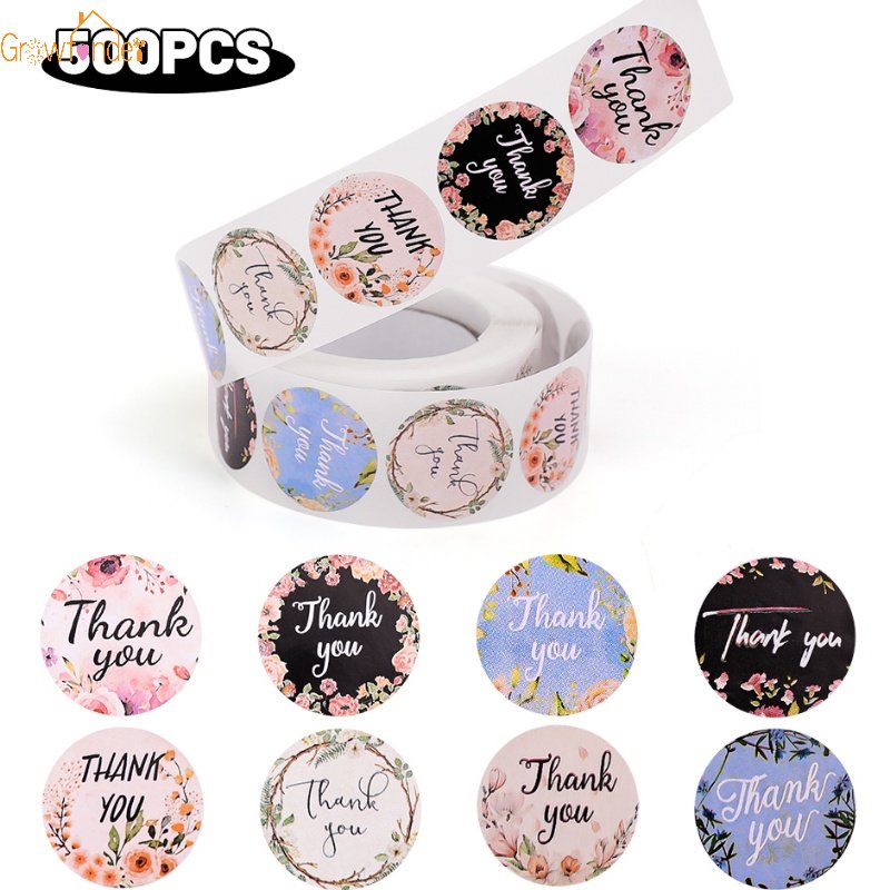 Cuộn 500 Nhãn Dán Tròn In Chữ Thank You Nhiều Màu Dễ Thương Trang Trí Thiệp Cưới DIY