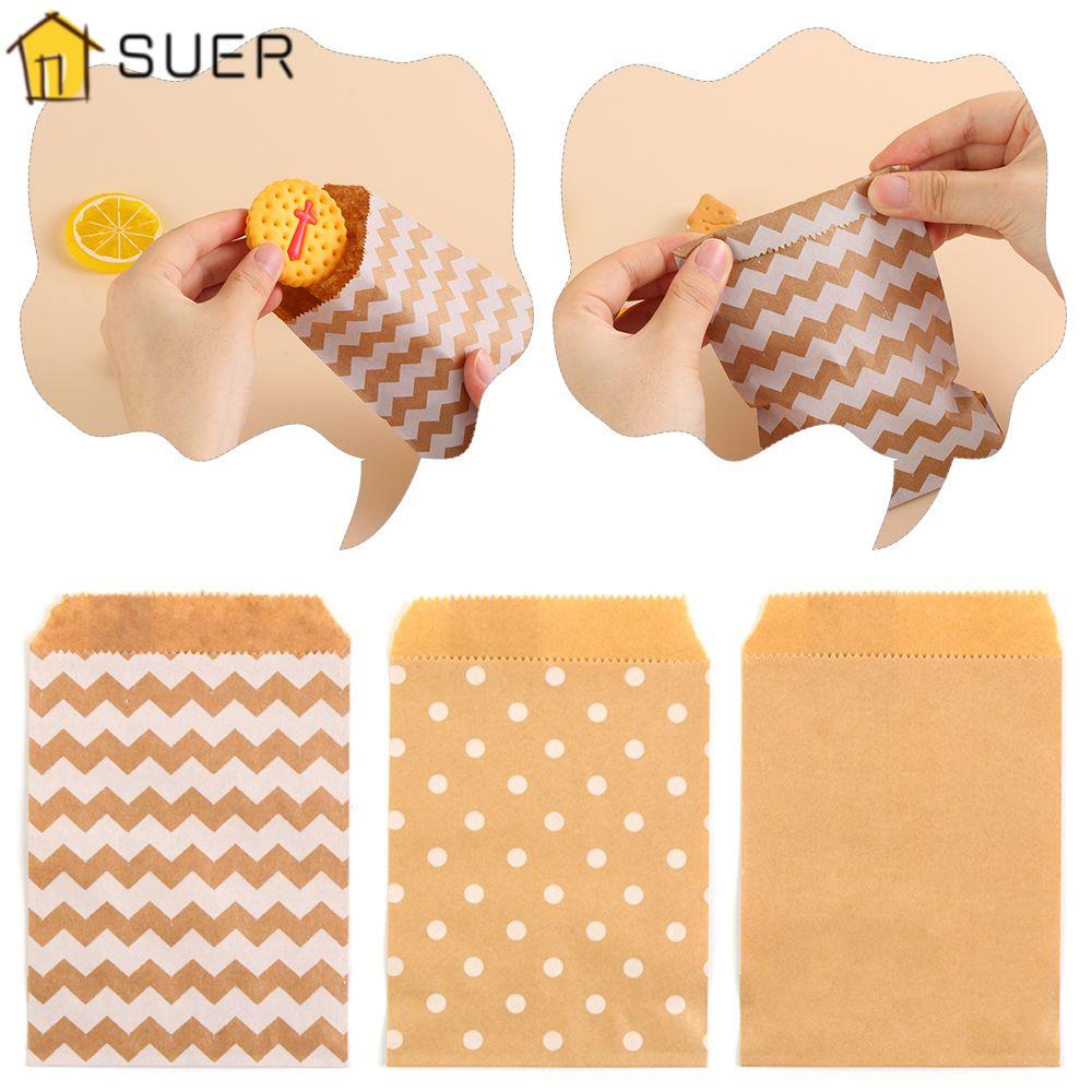 SUENIN Set 50 Túi Giấy Kraft 15CM * 10CM Đựng Bánh Kem Họa Tiết Chấm Bi Xinh Xắn