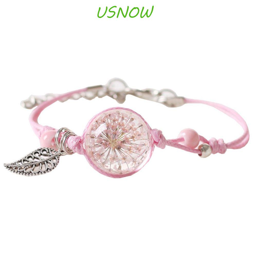 USNOW Vòng Tay Dây Bện Phối Hoa Khô Phong Cách Herbarium Cổ Điển Thời Trang Cho Nữ