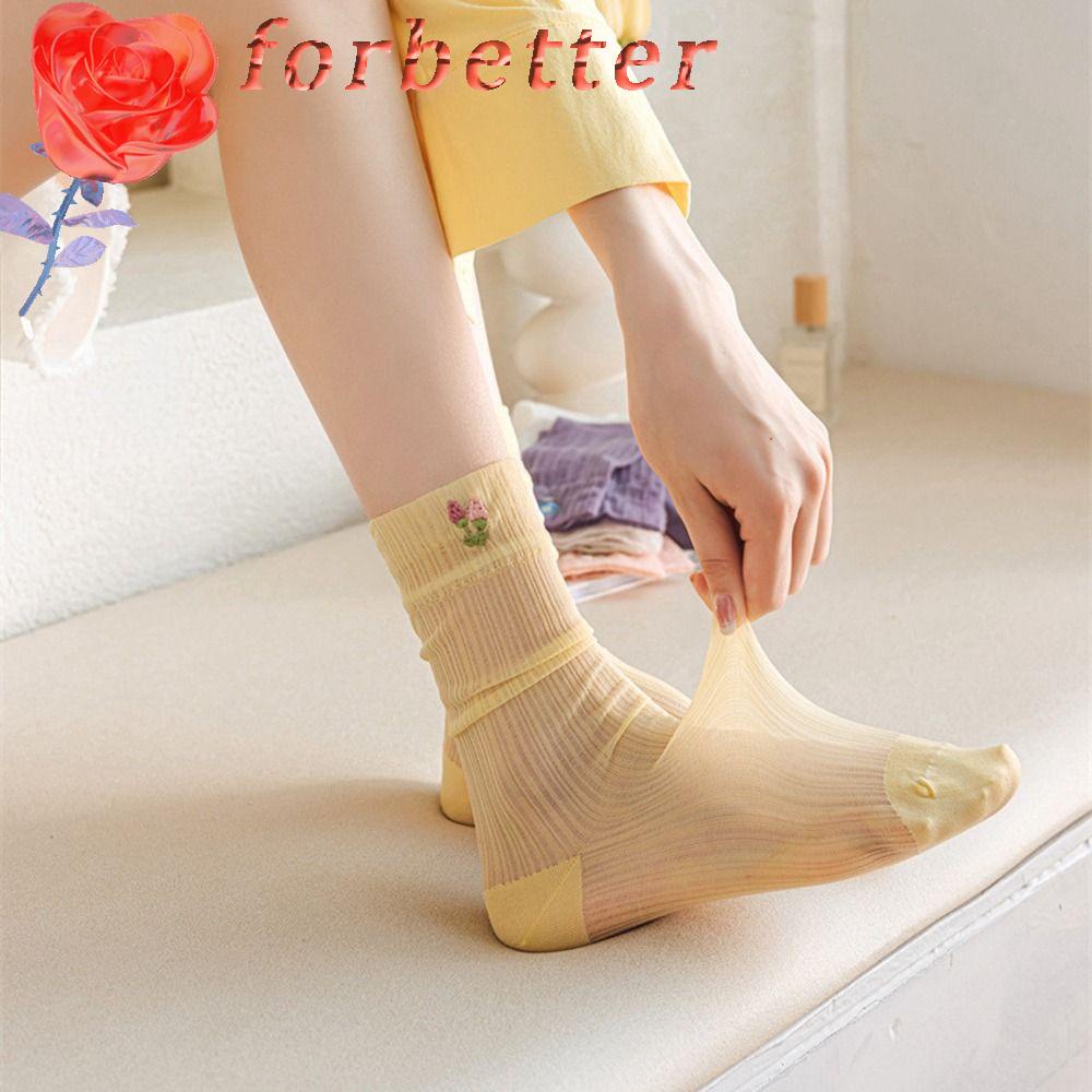 FORBETTER Vớ Lưới Mỏng Co Giãn Thoáng Khí Thêu Hoa Thời Trang Mùa Hè Cho Nữ