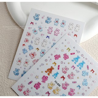 Sticker 3d gấu bông | hình dán móng tay dd-829 830
