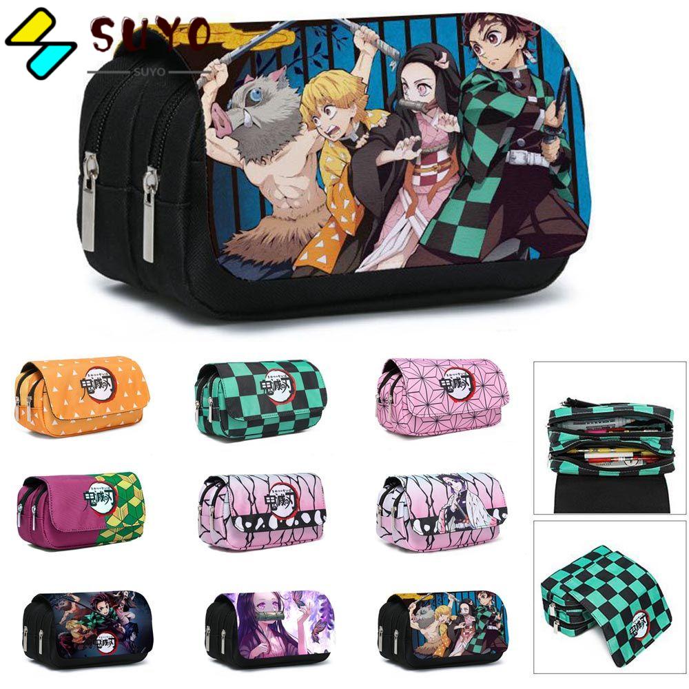 SUYO Túi Đựng Bút Bằng Vải Canvas Phối Khóa Kéo Họa Tiết Demon Slayer Độc Đáo