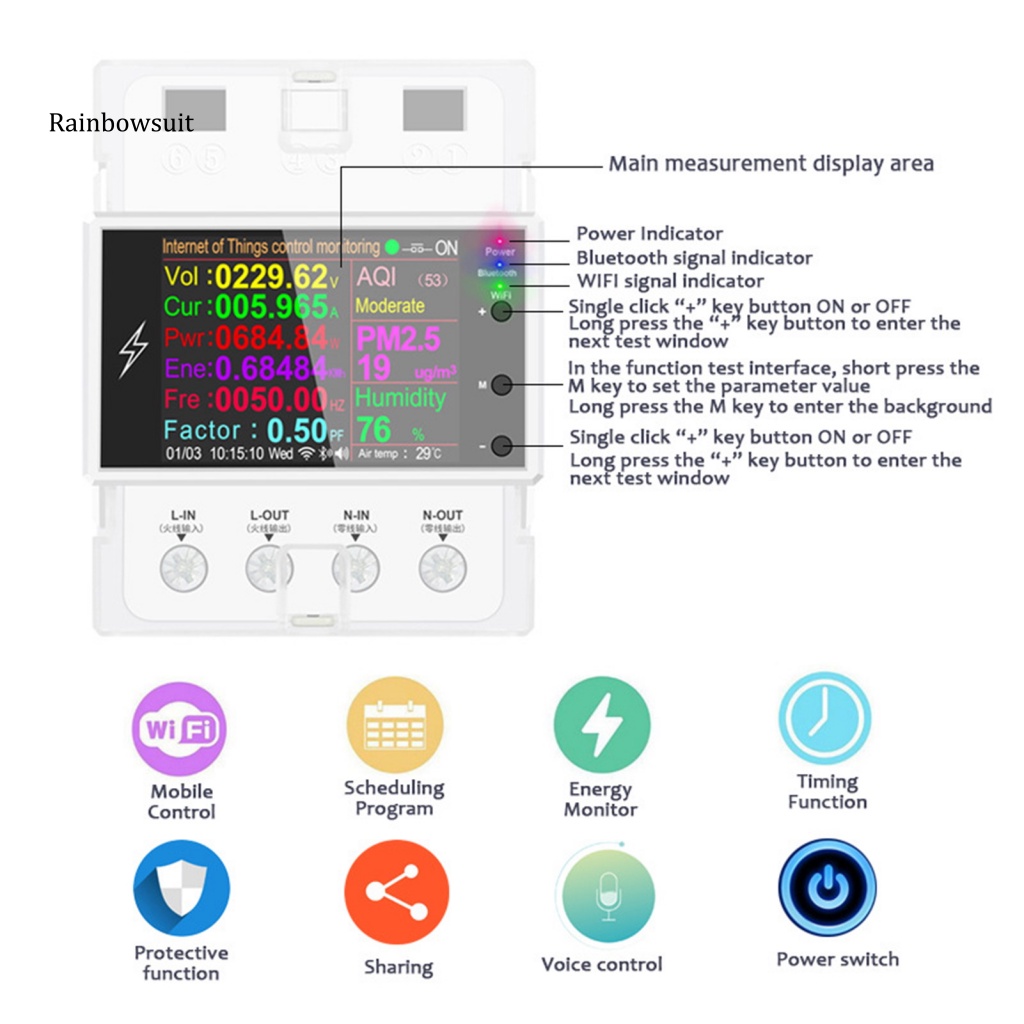 Đồng Hồ Đo Năng Lượng Điện Màn Hình LCD AC 220V 110V DIN-Rail Kết Nối WiFi Thông Minh Cho Gia Đình