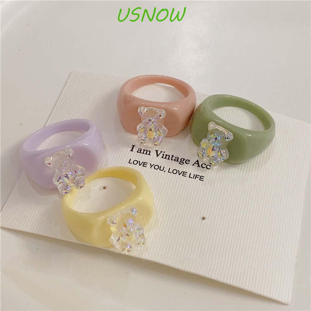 USNOW Nhẫn Resin Hình Gấu Và Hoa Phong Cách Hàn Quốc Cổ Điển Thời Trang Cho Nữ