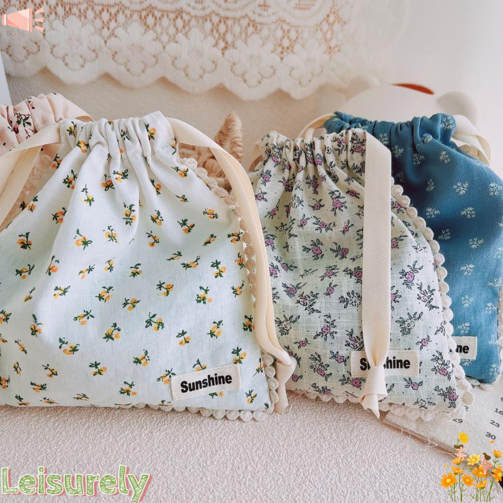 LEILY Túi Đựng Đồ Du Lịch Cotton Họa Tiết Hoa Có Thể Gấp Gọn Tiện Lợi