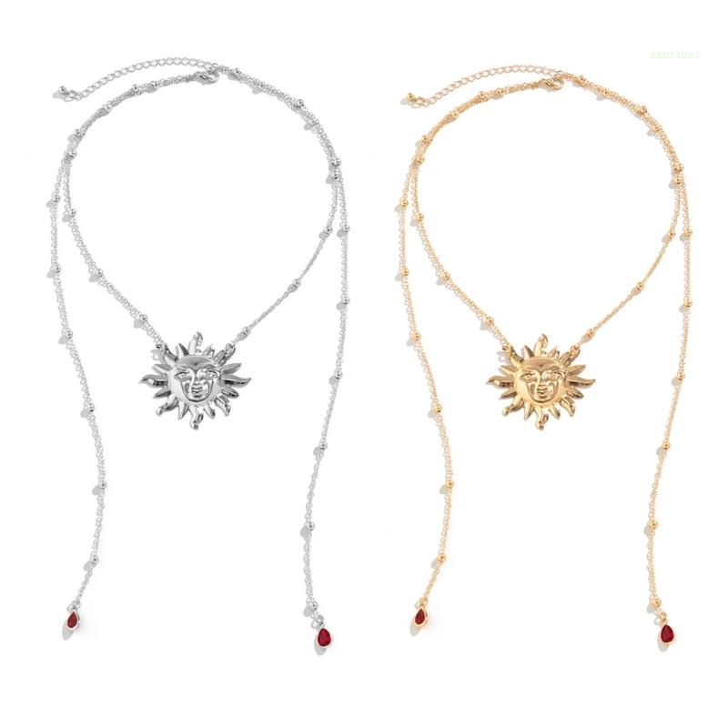 Vòng cổ Kim Loại Mặt Hình Giọt Nước Màu Đỏ Phong Cách Retro