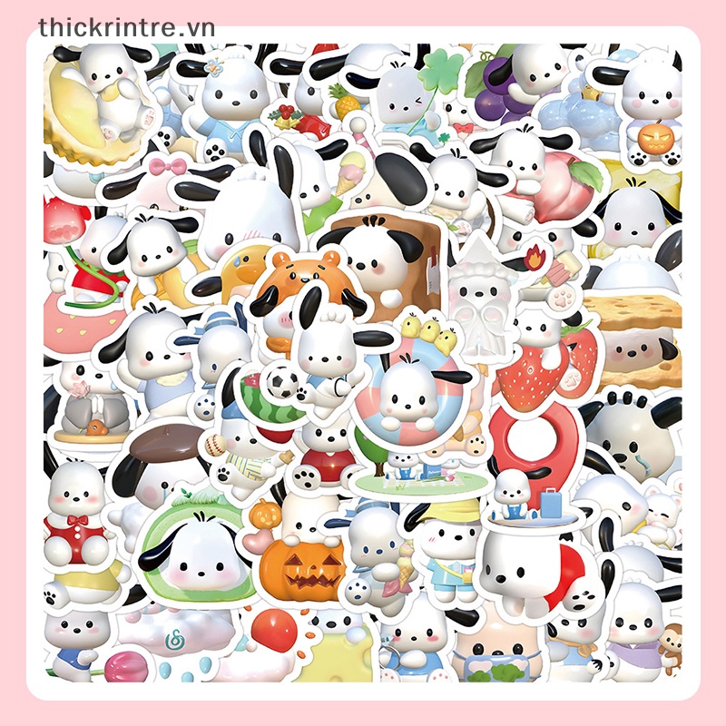 Set 60 Đề Can DIY Hình Chú Chó Pochacco Hoạt Hình Đáng Yêu Trang Trí Vali / Laptop / Điện Thoại