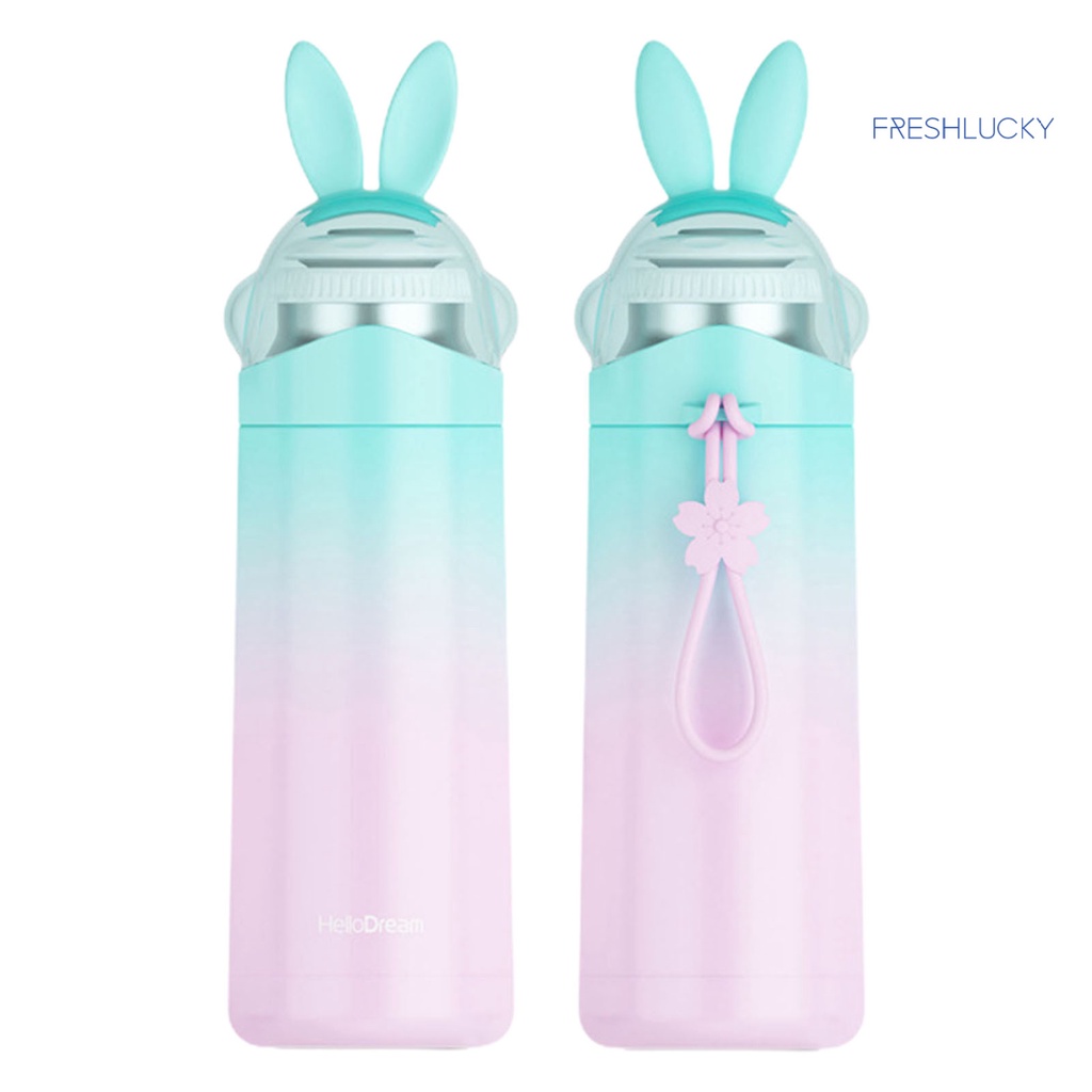 Bình Nước Giữ Nhiệt Bằng Thép Không Gỉ Hình Tai Thỏ Dễ Thương 350ml