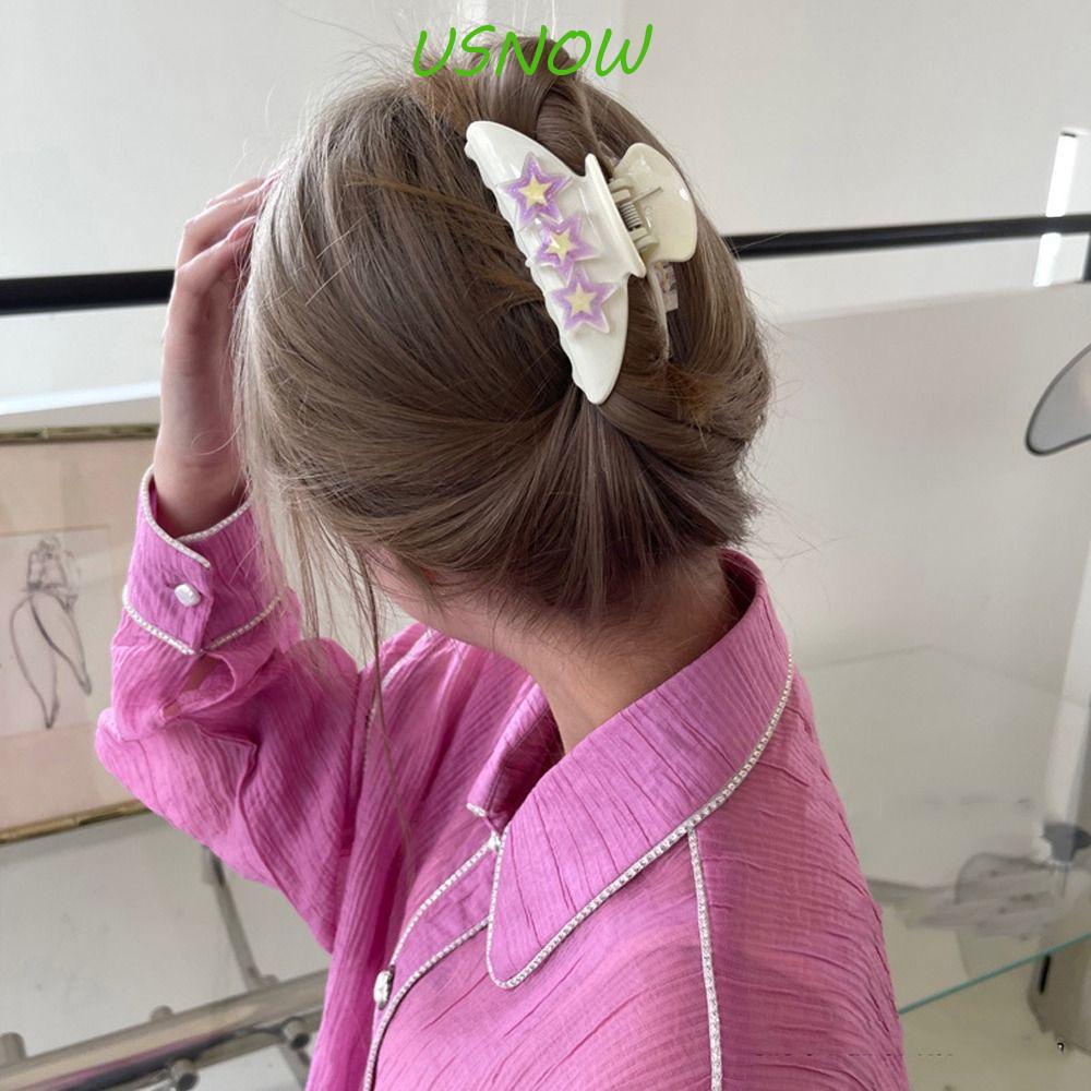 USNOW Kẹp Tóc Móng Vuốt Lớn Hình Ngôi Sao Năm Cánh Màu Kẹo Sáng Tạo Thời Trang Phong Cách Hàn Quốc Y2k