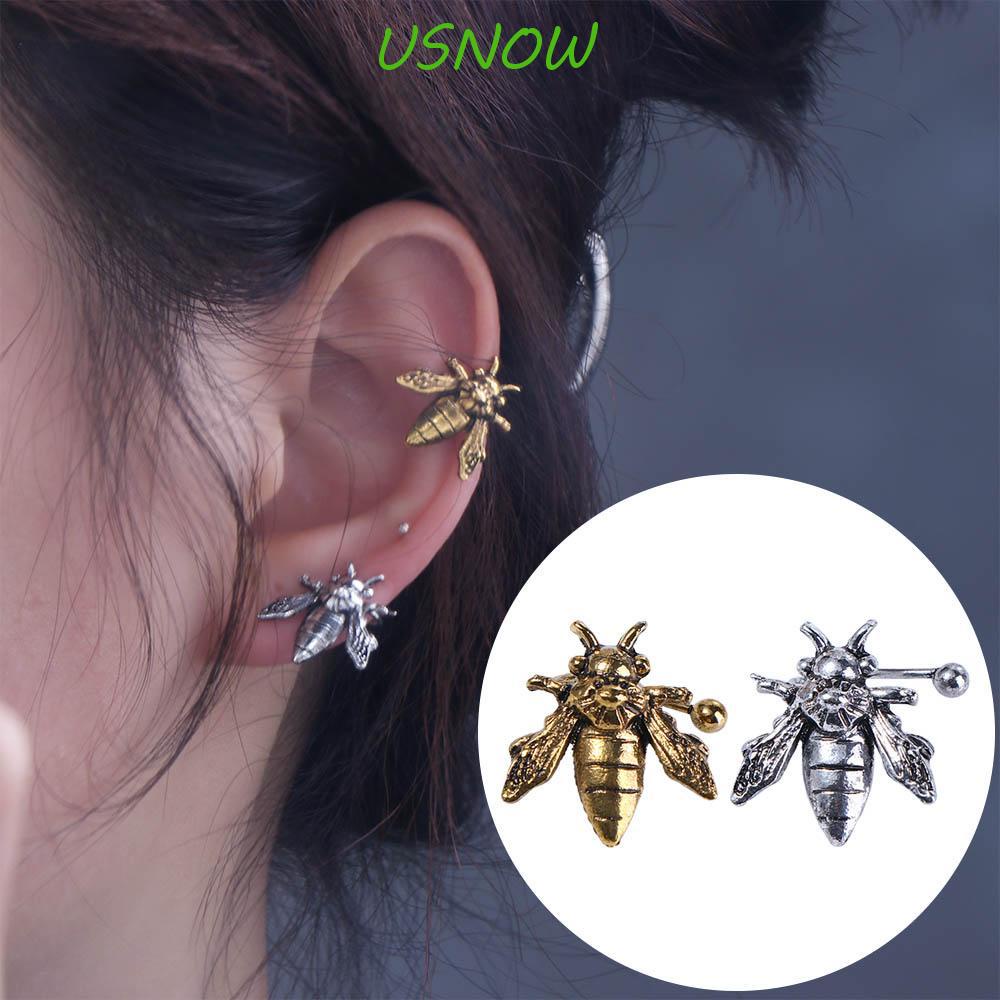 USNOW Bông Tai Kim Loại Hình Ong Màu Sắc Bạc Thời Trang Cho Nữ