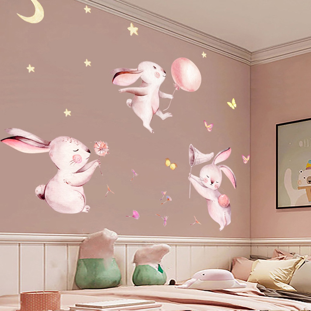 Bộ 2 Miếng Dán Tường Trang Trí Hình Thỏ Dễ Thương Bằng PVC Tự Dính Chống Nước 30x90cm