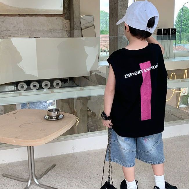 Áo Thun Cotton Sát Nách Dáng Rộng Thoải Mái Phong Cách Hàn Quốc Thời Trang Mùa Hè Cho Bé Trai