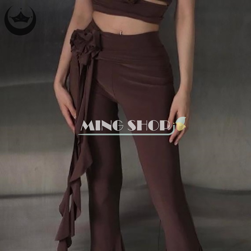 Quần Dài Ống Loe In Hoa Y2k Lưng Cao Màu Trơn Kiểu Vintage Đường Phố Cá Tính Cho Nữ