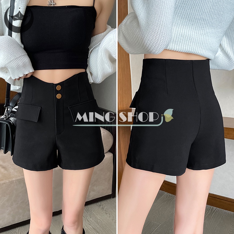 Quần Short Lưng Cao Màu Đen Thời Trang Xuân Hè 2023 Cá Tính Cho Nữ